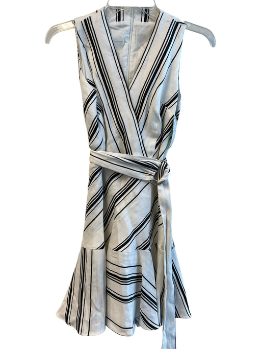 Ted Baker Size Est XS White & Black Linen & Cotton V Neck Striped Back Zip Dress White & Black / Est XS