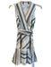 Ted Baker Size Est XS White & Black Linen & Cotton V Neck Striped Back Zip Dress White & Black / Est XS