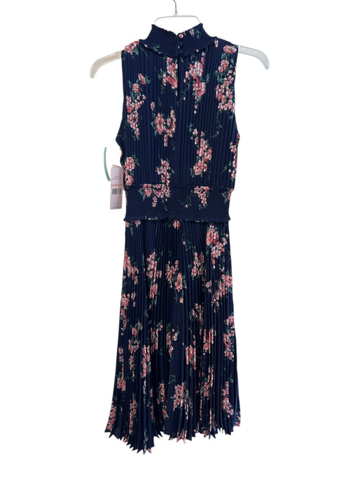 Nanette Lepore Size 2 Navy & Pink Polyester Pleated Sleeveless high neck Dress Navy & Pink / 2