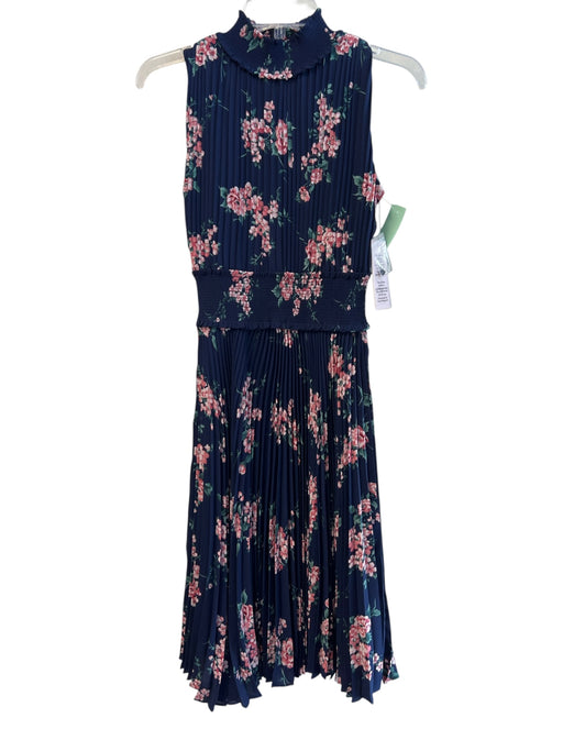 Nanette Lepore Size 2 Navy & Pink Polyester Pleated Sleeveless high neck Dress Navy & Pink / 2
