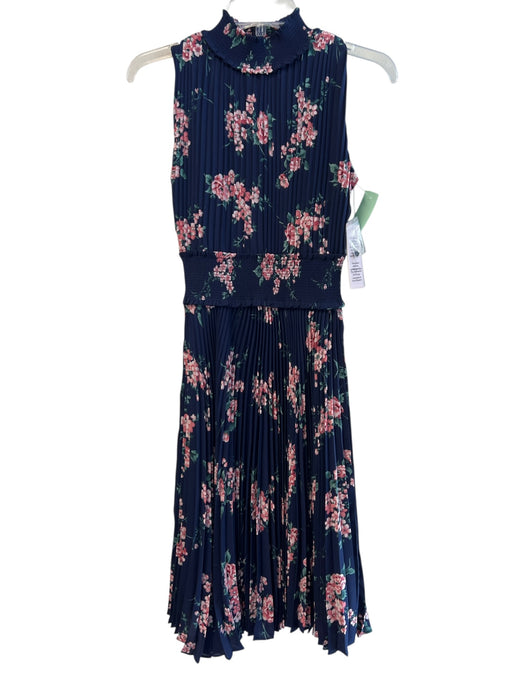 Nanette Lepore Size 2 Navy & Pink Polyester Pleated Sleeveless high neck Dress Navy & Pink / 2