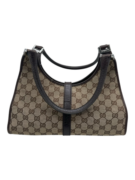 Gucci Brown Canvas & Leather Guccissima Silver Tone Hardware Press Lock Bag Brown