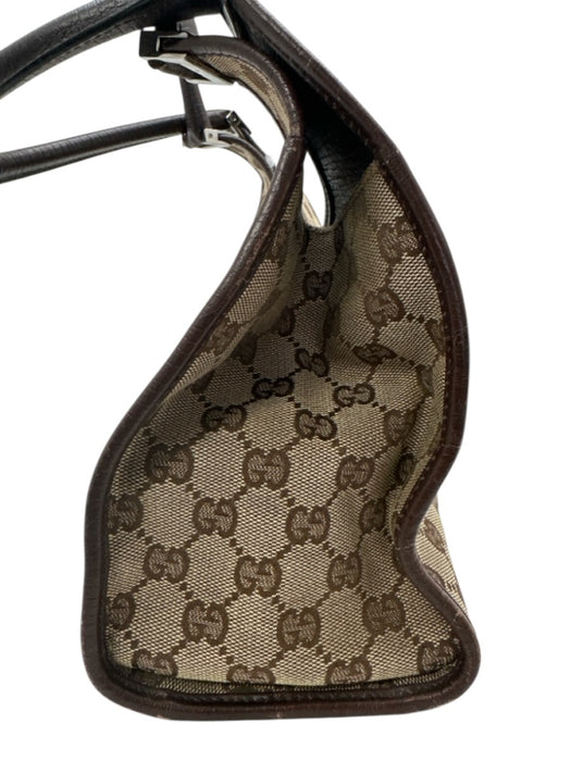 Gucci Brown Canvas & Leather Guccissima Silver Tone Hardware Press Lock Bag Brown