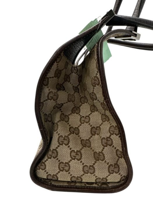 Gucci Brown Canvas & Leather Guccissima Silver Tone Hardware Press Lock Bag Brown