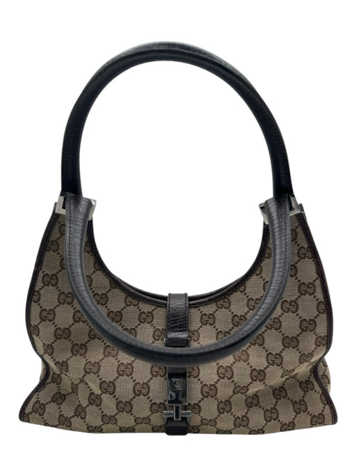 Gucci Brown Canvas & Leather Guccissima Silver Tone Hardware Press Lock Bag Brown