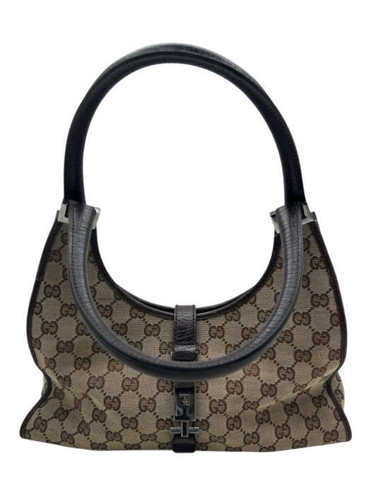 Gucci Brown Canvas & Leather Guccissima Silver Tone Hardware Press Lock Bag Brown