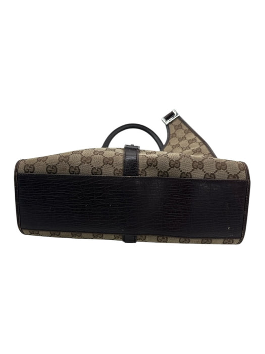 Gucci Brown Canvas & Leather Guccissima Silver Tone Hardware Press Lock Bag Brown