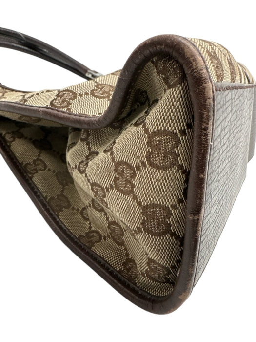 Gucci Brown Canvas & Leather Guccissima Silver Tone Hardware Press Lock Bag Brown