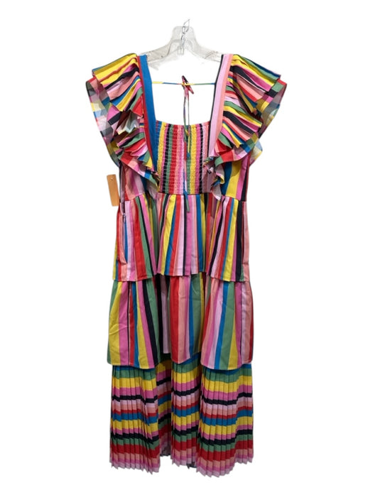 Crosby Size S Pink & Multi Polyester Ruffle Cap Sleeve Square Neck pleats Dress Pink & Multi / S