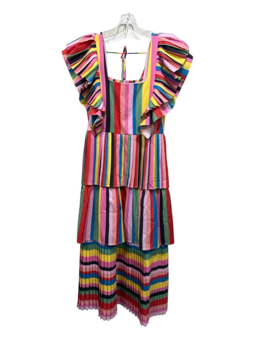 Crosby Size S Pink & Multi Polyester Ruffle Cap Sleeve Square Neck pleats Dress Pink & Multi / S