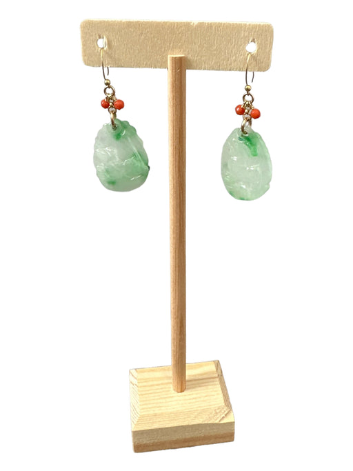 Green & Coral & Multi Jade Coral Gold Earrings Green & Coral & Multi