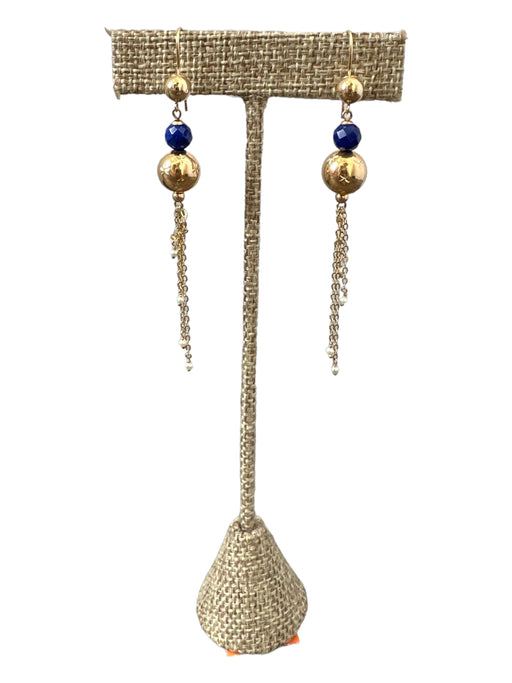 Blue & Gold 14k Gold Lapis Pearls Earrings Blue & Gold