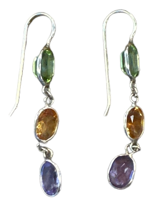 purple & orange 14k Gold Precious Stone Dangle Earrings purple & orange