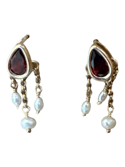 Red & Gold 18k Gold Pearls Precious Stone Post Back Earrings Red & Gold
