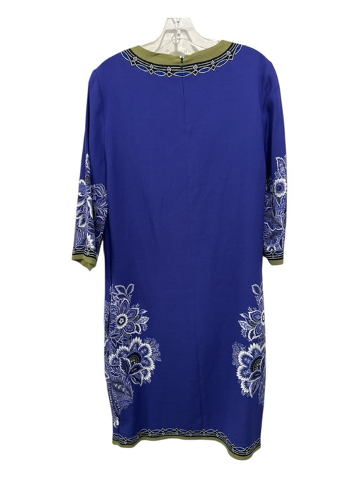 Etro Size 44 Blue, White, Multi Viscose floral print 3/4 Sleeve Back Zip Dress Blue, White, Multi / 44