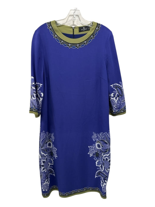 Etro Size 44 Blue, White, Multi Viscose floral print 3/4 Sleeve Back Zip Dress Blue, White, Multi / 44