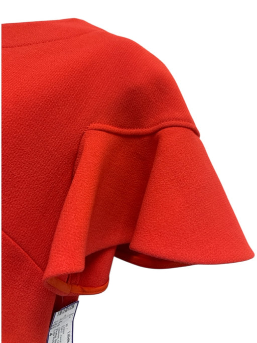 Lela Rose Size 4 Coral Red Wool Blend Flutter Sleeves Ornate buttons Dress Coral Red / 4
