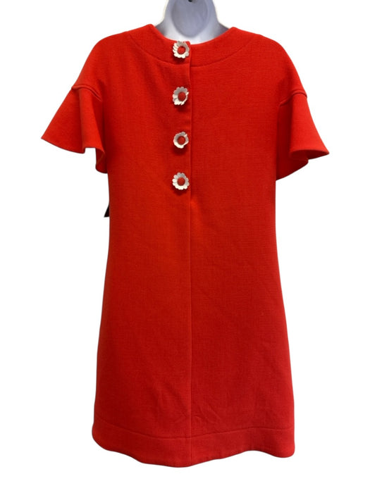 Lela Rose Size 4 Coral Red Wool Blend Flutter Sleeves Ornate buttons Dress Coral Red / 4