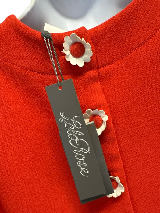 Lela Rose Size 4 Coral Red Wool Blend Flutter Sleeves Ornate buttons Dress Coral Red / 4