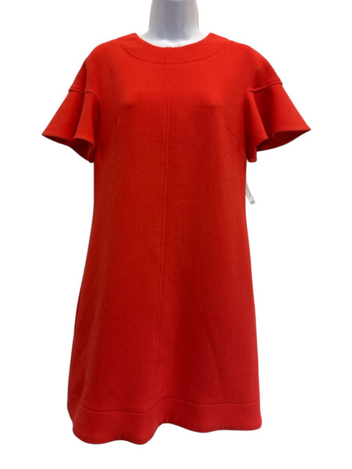 Lela Rose Size 4 Coral Red Wool Blend Flutter Sleeves Ornate buttons Dress Coral Red / 4