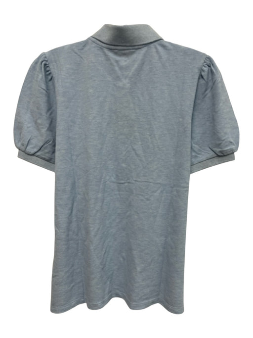 Tuckernuck Size M Light Blue Cotton Short Puff Sleeve Marled Quarter Button Top Light Blue / M