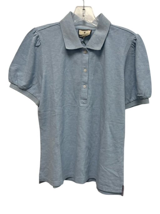 Tuckernuck Size M Light Blue Cotton Short Puff Sleeve Marled Quarter Button Top Light Blue / M