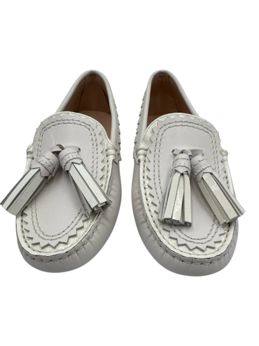 Tod's Shoe Size 37 White Leather Upper Patent Detail Zig Zag Slip On Loafers White / 37