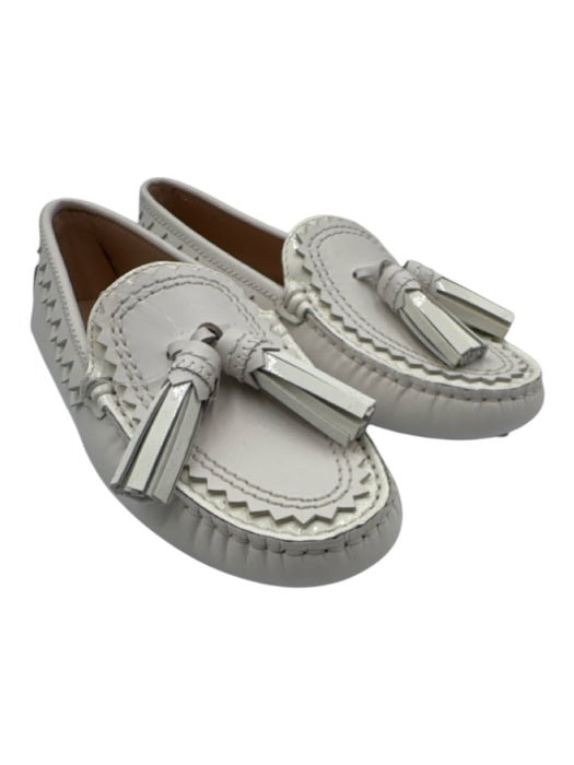 Tod's Shoe Size 37 White Leather Upper Patent Detail Zig Zag Slip On Loafers White / 37