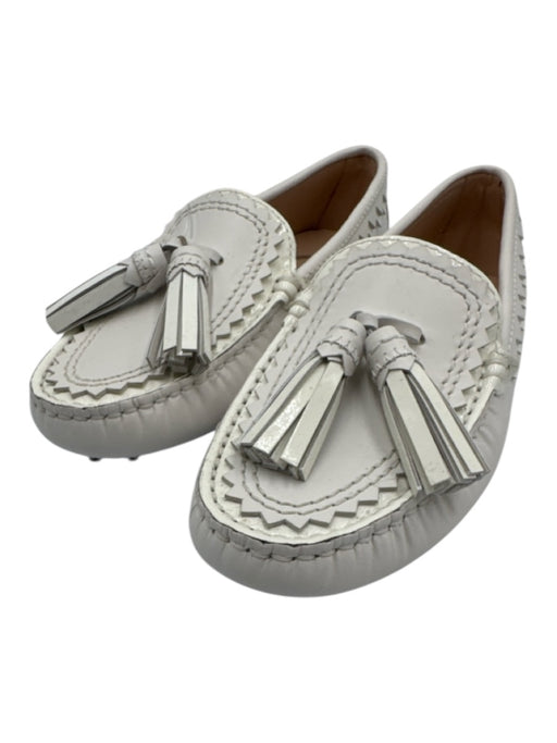 Tod's Shoe Size 37 White Leather Upper Patent Detail Zig Zag Slip On Loafers White / 37