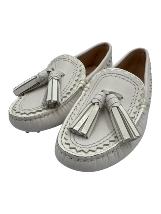 Tod's Shoe Size 37 White Leather Upper Patent Detail Zig Zag Slip On Loafers White / 37