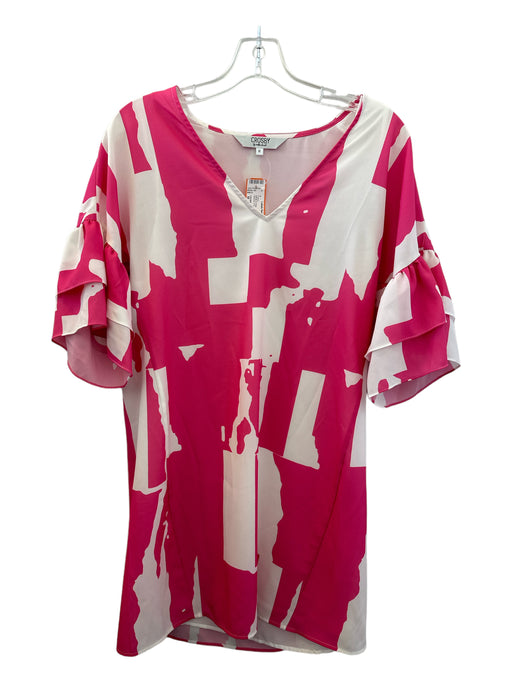 CROSBY by Mollie Burch Size M White & Pink Synthetic Geometric V Neck Dress White & Pink / M