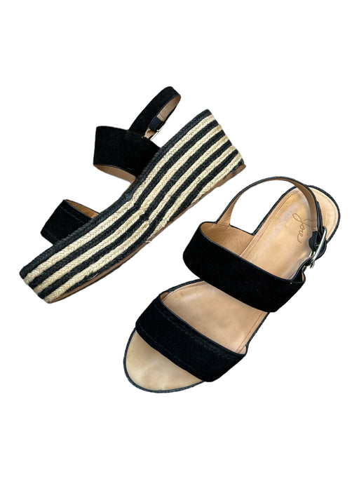 Joie Shoe Size 37.5 Black & Tan Suede Wedge Sandal Weave Platform Shoes Black & Tan / 37.5