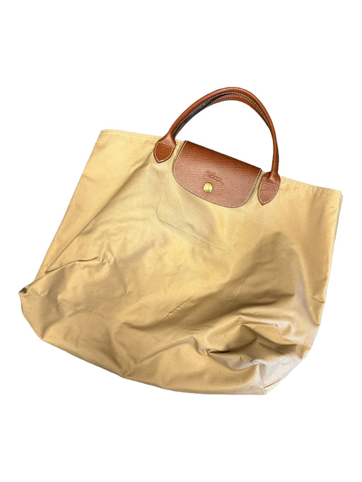 Longchamp Tan & brown Nylon Leather Tote Flap Closure Bag Tan & brown / Large
