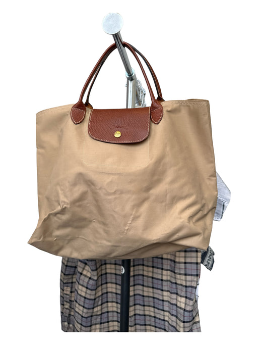 Longchamp Tan & brown Nylon Leather Tote Flap Closure Bag Tan & brown / Large