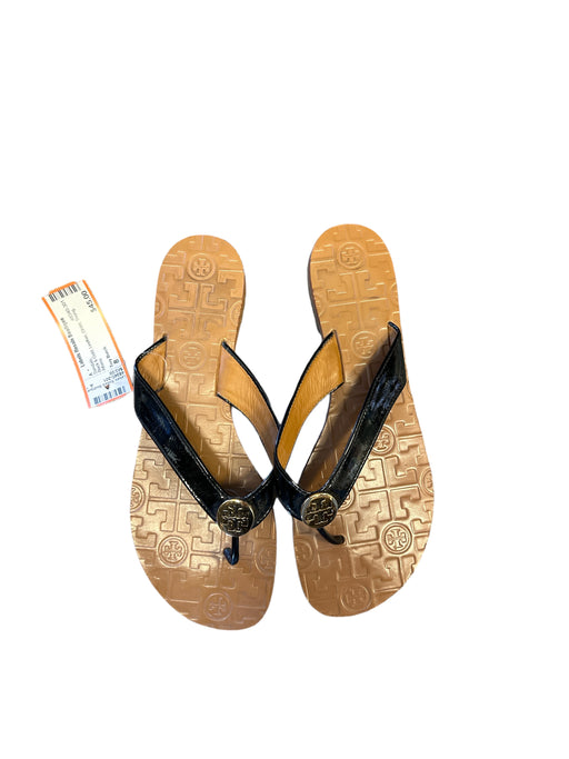 Tory Burch Shoe Size 8 Black & Gold Leather GHW Thong Sandals Black & Gold / 8