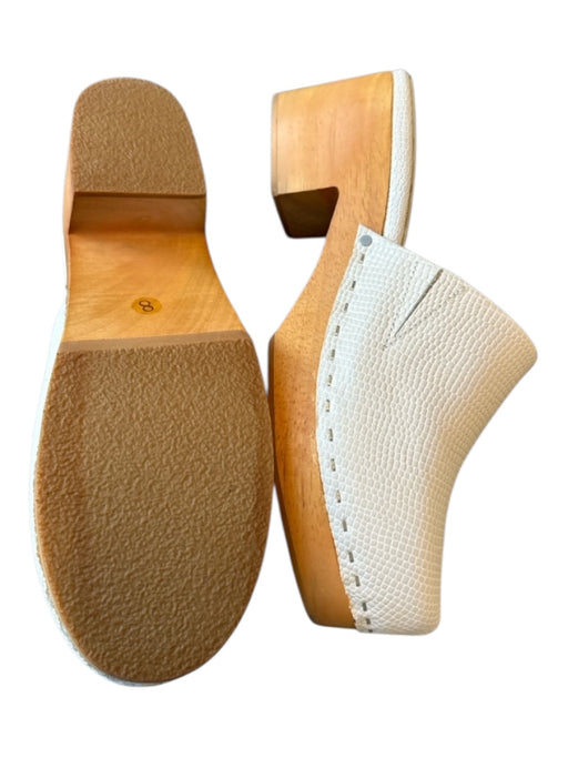 Charlotte Stone Shoe Size 8 Cream & Brown Leather Croc Embossed Wood Clogs Cream & Brown / 8