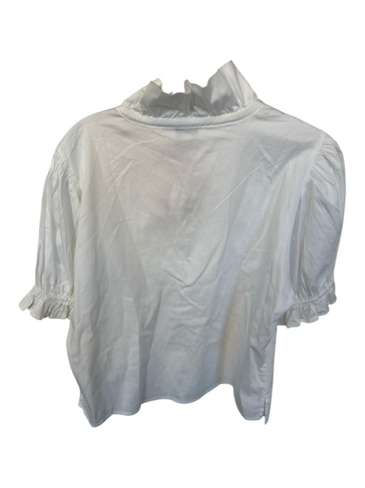 S'edge Size L White Cotton Blend Short Balloon Sleeve Ruffle Collar Buttons Top White / L