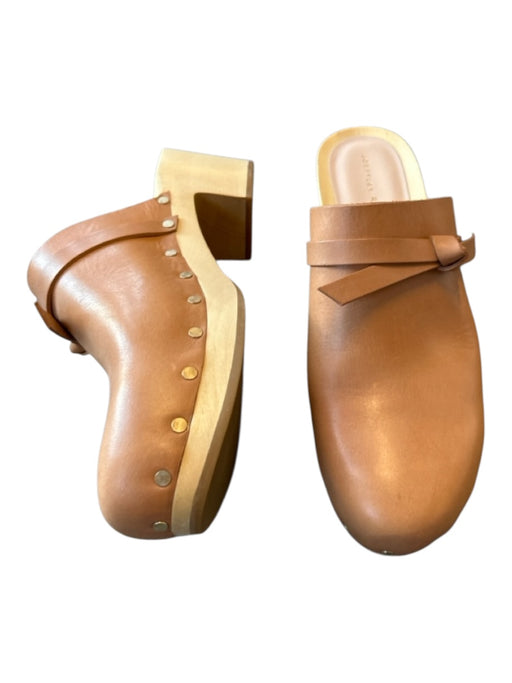 Loeffler Randall Shoe Size 7.5 Brown & Cream Leather Wood Bow Clogs Brown & Cream / 7.5