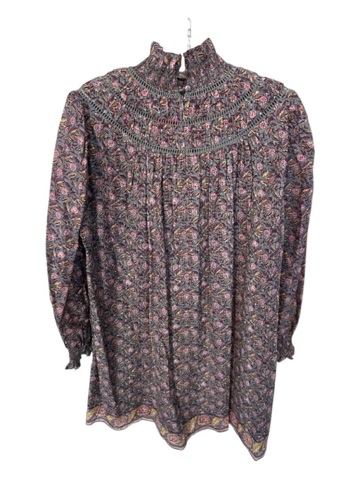Hunter Bell Size M Purple & Gray Cotton Long Balloon Sleeve Flowers Dress Purple & Gray / M