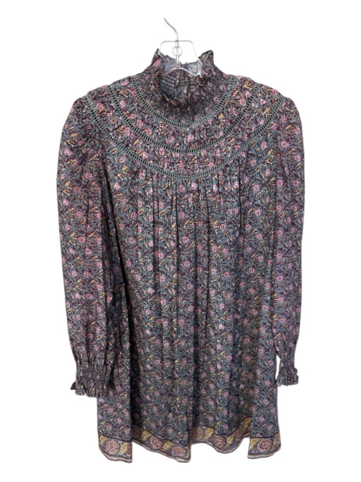 Hunter Bell Size M Purple & Gray Cotton Long Balloon Sleeve Flowers Dress Purple & Gray / M