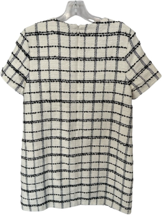 Mestiza New York Size 8 Cream & Black Cotton Short Sleeve Tweed Grid Dress Cream & Black / 8