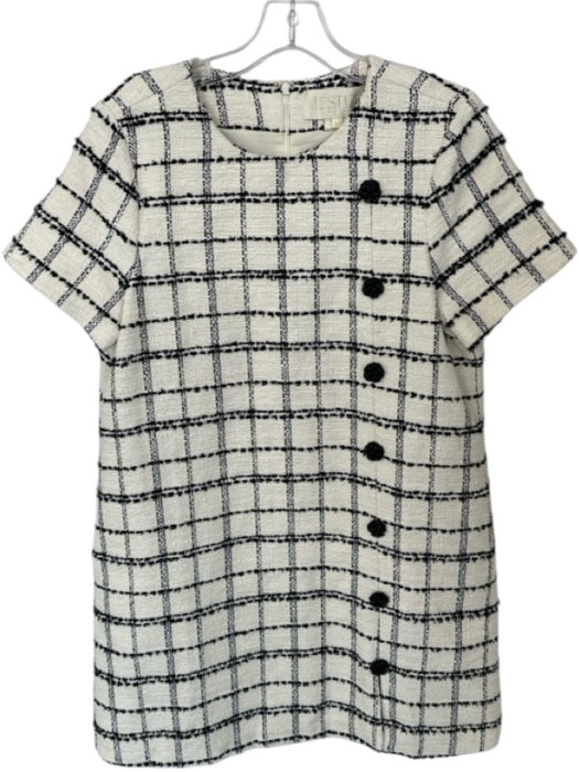 Mestiza New York Size 8 Cream & Black Cotton Short Sleeve Tweed Grid Dress Cream & Black / 8