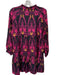 Marie Oliver Size M Magenta & Black Silk Long Balloon Sleeve Ikat V Neck Dress Magenta & Black / M