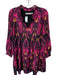 Marie Oliver Size M Magenta & Black Silk Long Balloon Sleeve Ikat V Neck Dress Magenta & Black / M