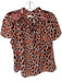 Marie Oliver Size M Peach & Black Silk Cap Sleeve dots Ruffle collar V Neck Top Peach & Black / M