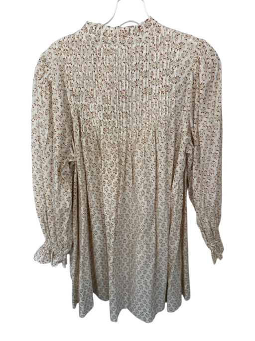 Doen Size L Tan & Green Cotton Long Balloon Sleeve Pleat Detail Flowers Dress Tan & Green / L