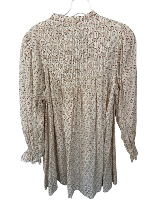 Doen Size L Tan & Green Cotton Long Balloon Sleeve Pleat Detail Flowers Dress Tan & Green / L
