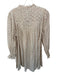 Doen Size L Tan & Green Cotton Long Balloon Sleeve Pleat Detail Flowers Dress Tan & Green / L
