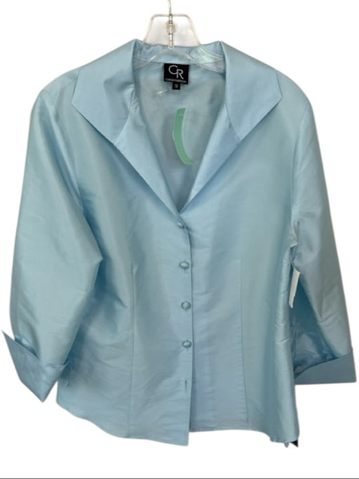 Connie Roberson Size S Sky Blue Polyester & Silk Collar Button 3/4 Sleeve Top Sky Blue / S