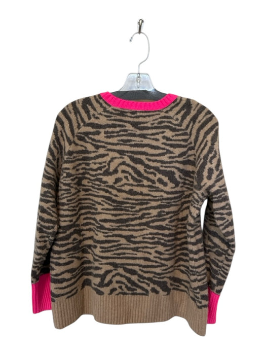 Ann Mashburn Size L Animal Print Cashmere Neon Trim Long Sleeve Sweater Animal Print / L